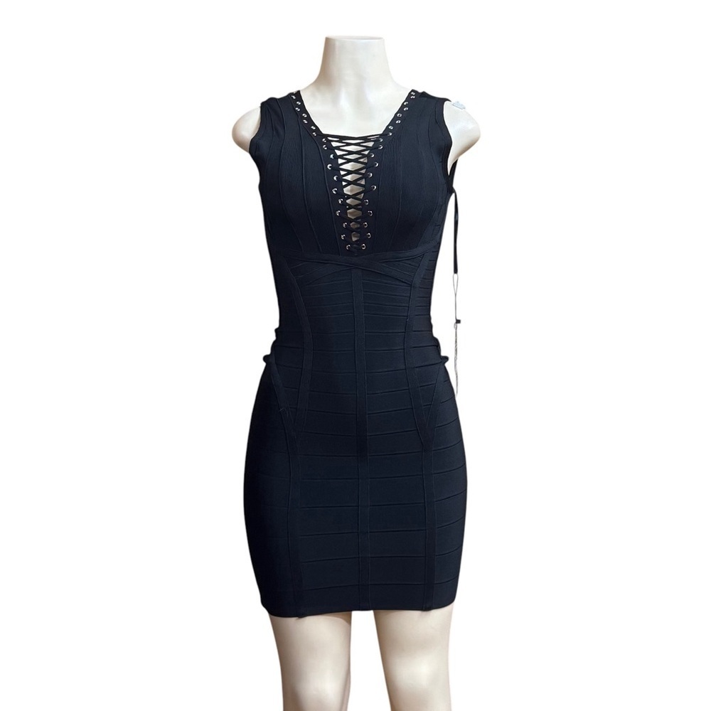 Uonbox.  Black Ribbed Bustier Midi Dress - Picture 2 of 9